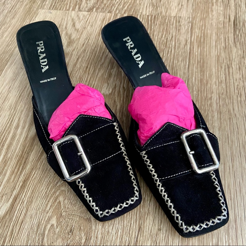 PRADA | Black Suede Mules | Size 6